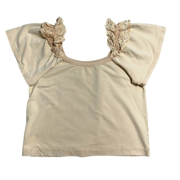 Pilcro Anthropologie Tan Eyelet Ruffle Blouse Womens L - Picture 10 of 10
